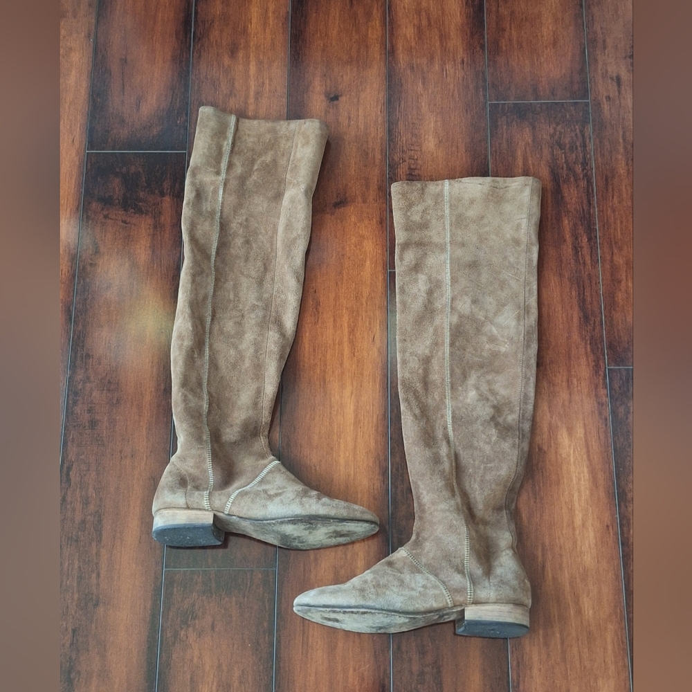 Free People brown suede leather over the knee distressed zipper boots EU 39 US 8